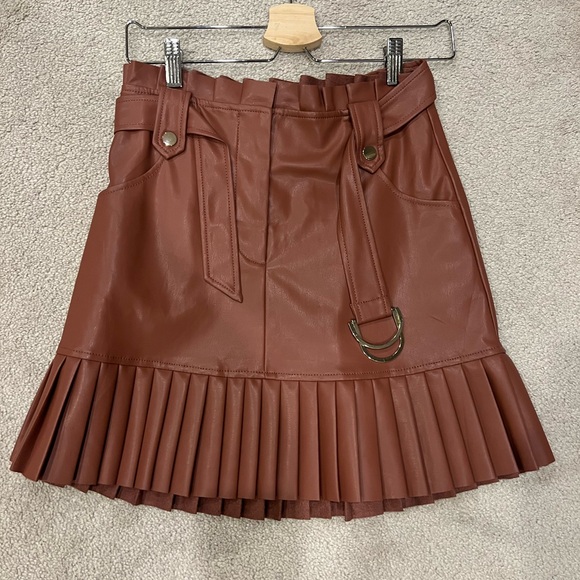 ZARA NWOT Faux Leather Pleated Skirt Size SMALL Brown BLOGGER Favorite - Picture 11 of 13